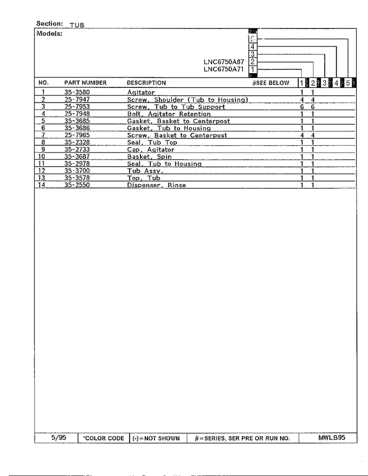 Tub Page 2 Diagram and Parts List for 6750A87  Norge Washer