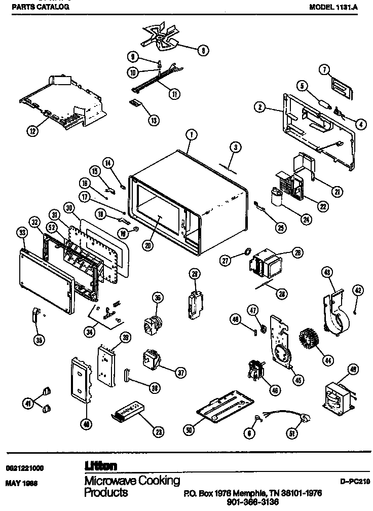 Microwave Parts Diagram and Parts List for 1131A  Amana Microwave