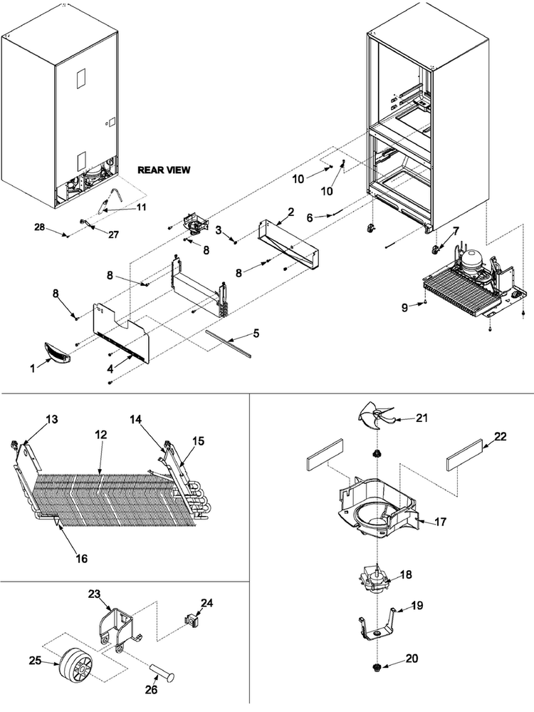 Evaporator Area & Rollers Diagram and Parts List for ARB1905CS0  Amana Refrigerator