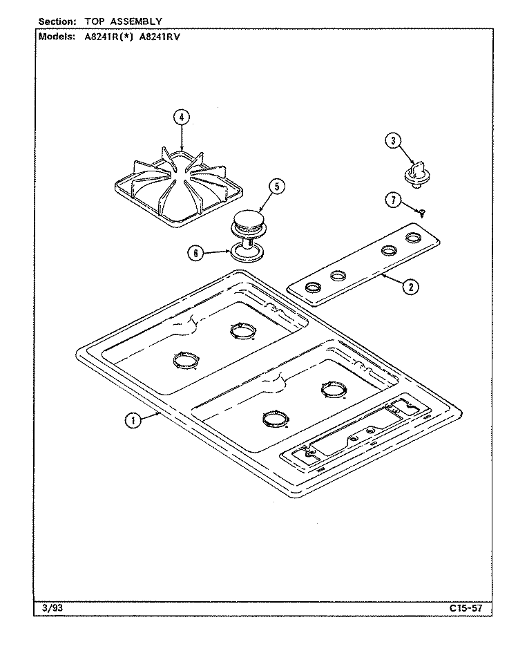 TOP ASSY. Diagram and Parts List for A8241RW  Admiral Cooktop