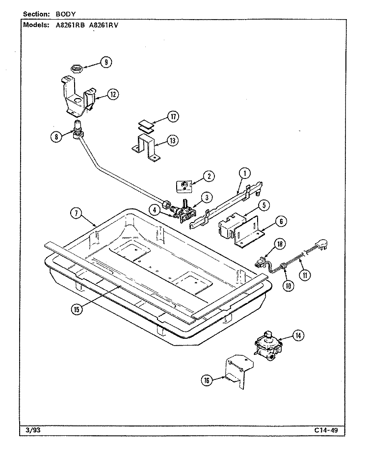 BODY Diagram and Parts List for A8261RV  Admiral Cooktop
