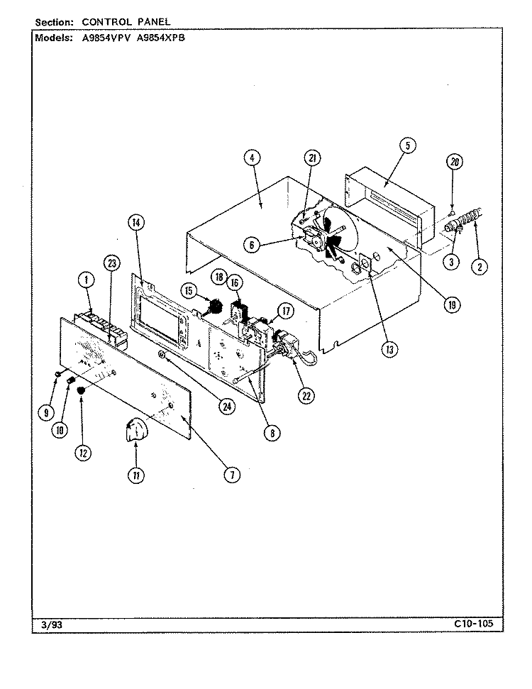 CONTROL PANEL Diagram and Parts List for A9854XPB  Admiral Wall Oven