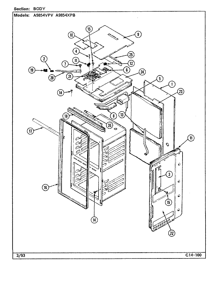 BODY Diagram and Parts List for A9854XPB  Admiral Wall Oven
