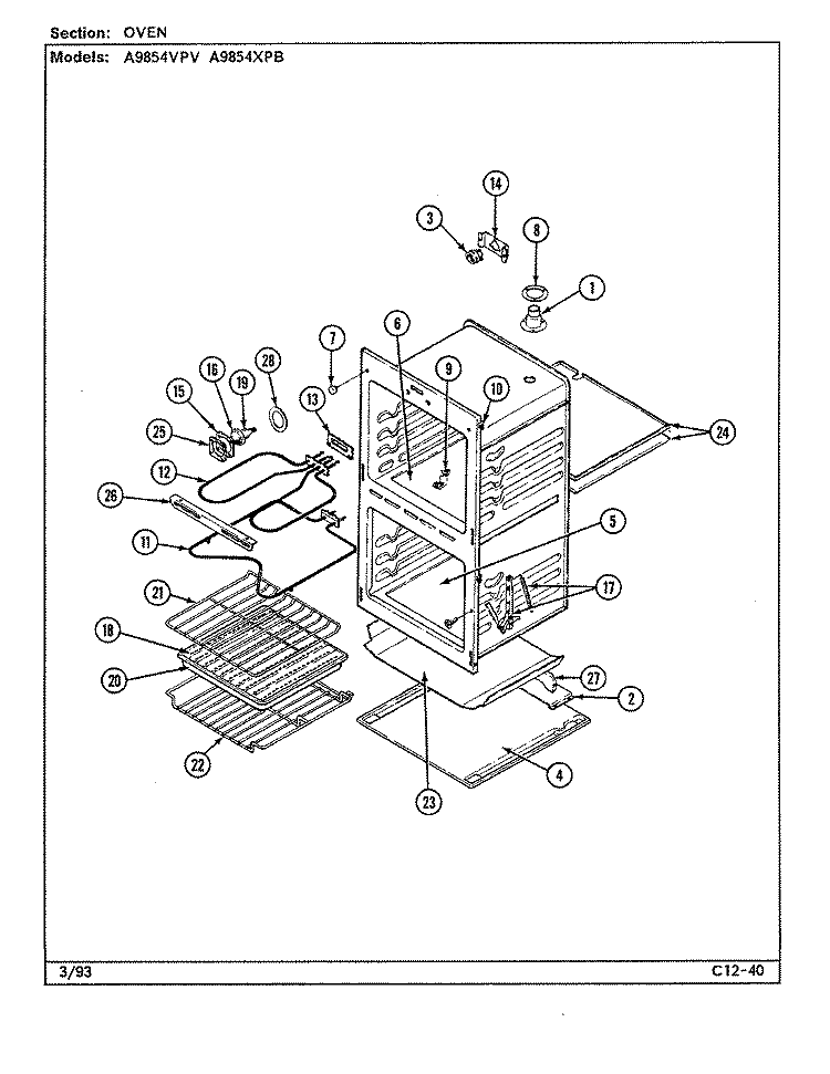 OVEN Diagram and Parts List for A9854XPB  Admiral Wall Oven