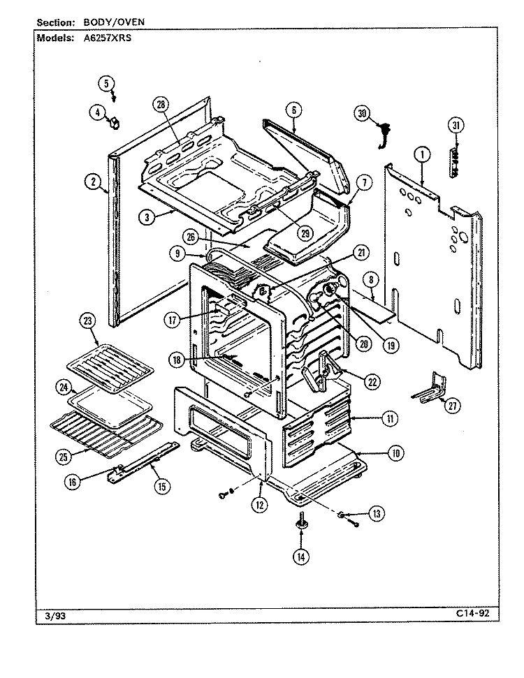 BODY Diagram and Parts List for A6257XRS  Admiral Range