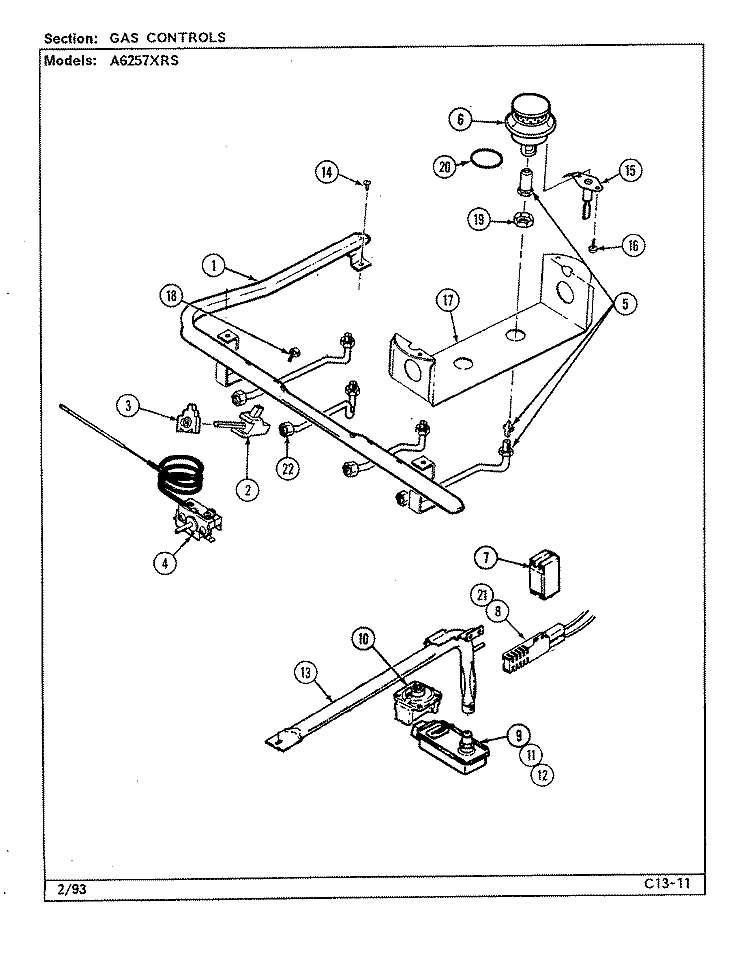 CONTROL SYSTEM Diagram and Parts List for A6257XRS  Admiral Range