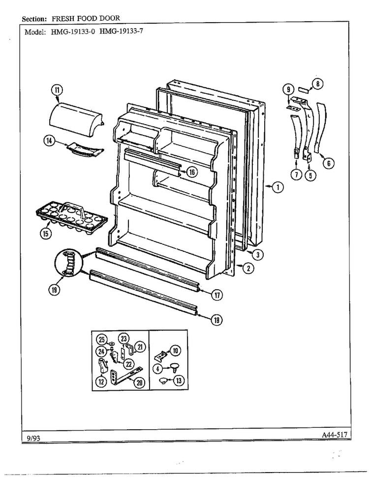 Fresh Food Door Diagram and Parts List for 19133-0A  Admiral Refrigerator