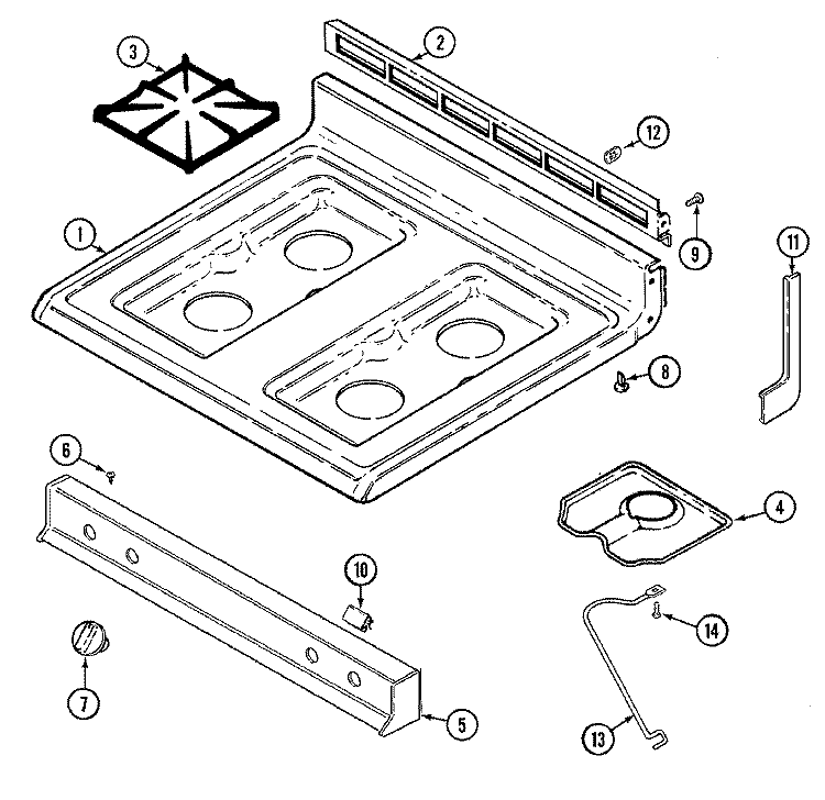 TOP ASSEMBLY Diagram and Parts List for 3422PVW  Magic Chef Range