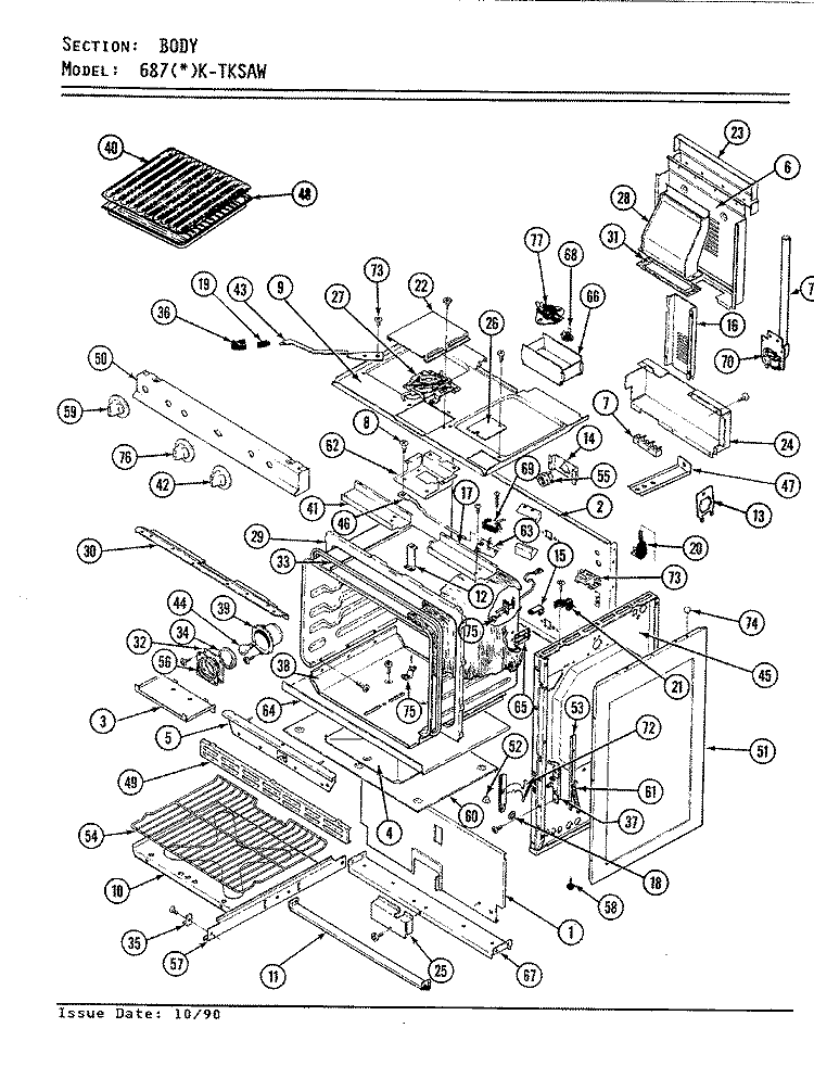 BODY Diagram and Parts List for 687AK-TKSAW  Admiral Range