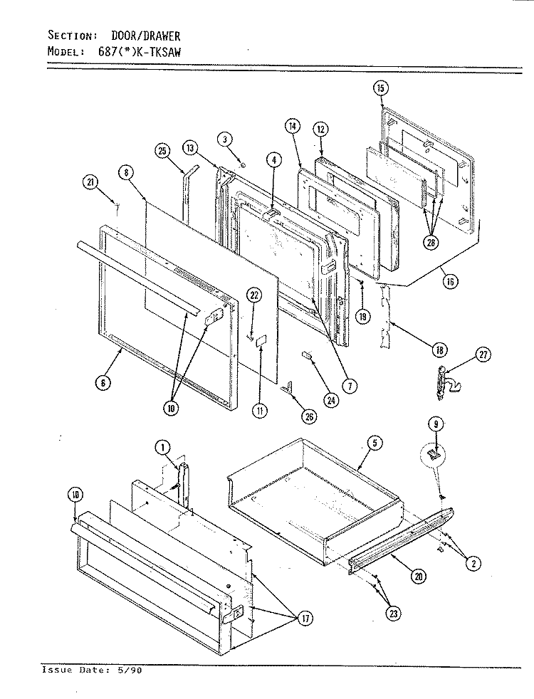 DOOR / DRAWER Diagram and Parts List for 687AK-TKSAW  Admiral Range