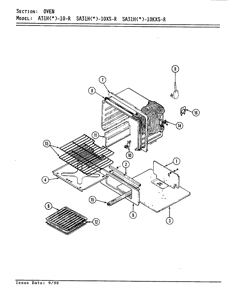 OVEN Diagram and Parts List for SA31HW-10XS-R  Admiral Range