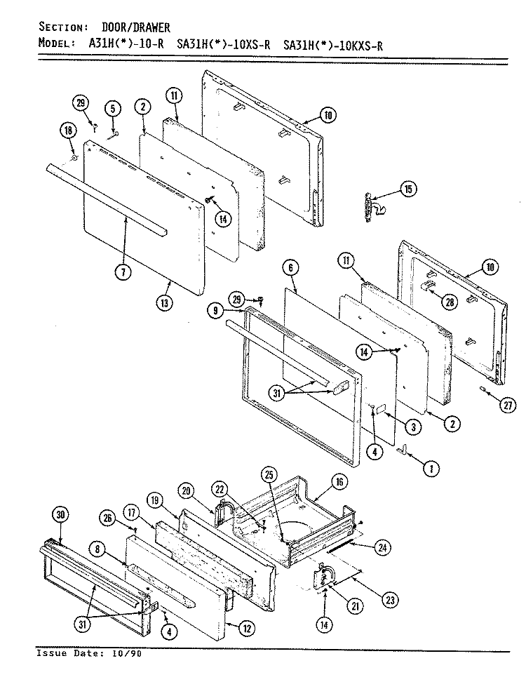 DOOR / DRAWER Diagram and Parts List for SA31HW-10XS-R  Admiral Range