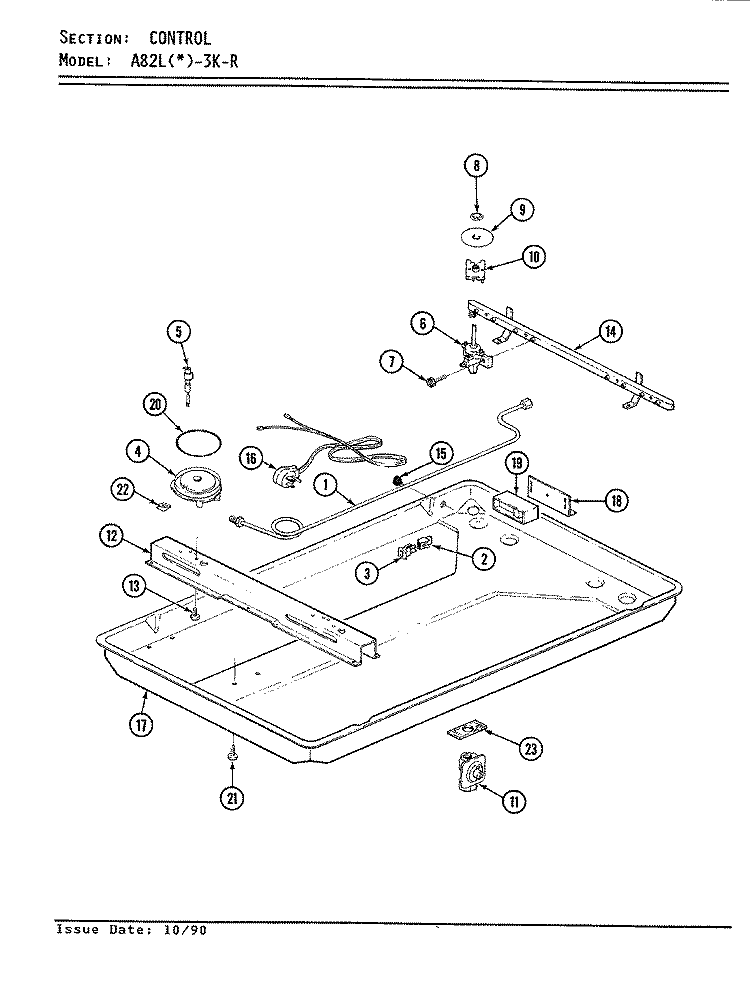 CONTROL SYSTEM Diagram and Parts List for A82LK-3K-R  Admiral Cooktop