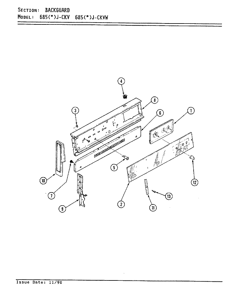 CONTROL PANEL Diagram and Parts List for 685AJ-CKVW  Admiral Range
