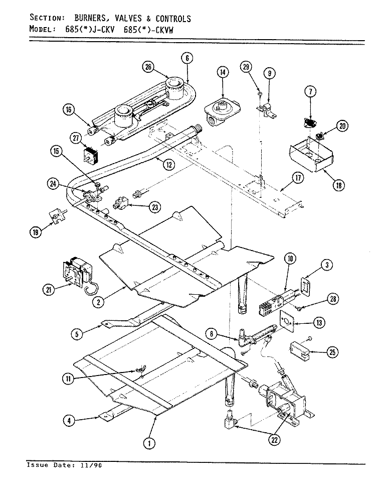 CONTROL SYSTEM Diagram and Parts List for 685AJ-CKVW  Admiral Range