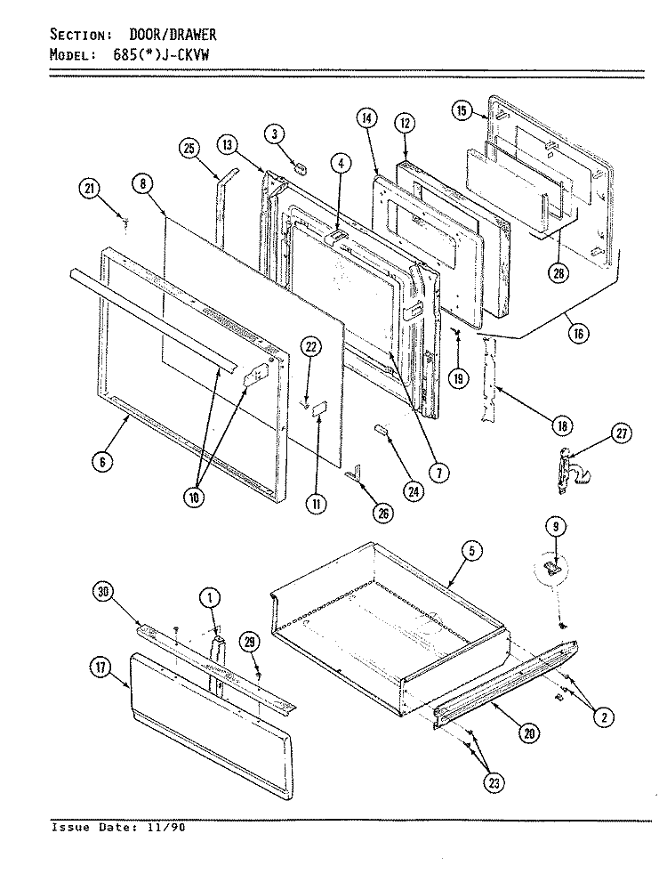 DOOR / DRAWER Diagram and Parts List for 685AJ-CKVW  Admiral Range