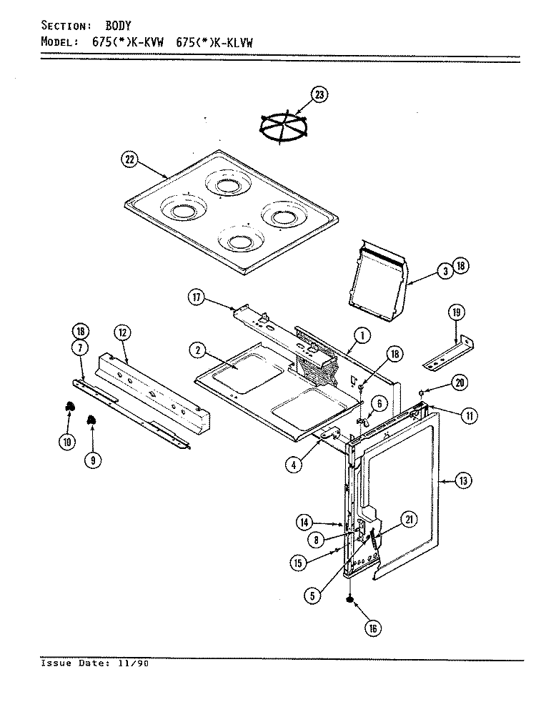BODY Diagram and Parts List for 675AK-KVW  Admiral Range