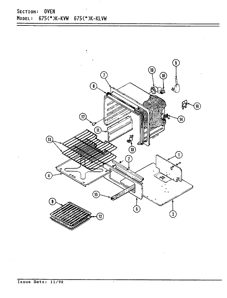 OVEN Diagram and Parts List for 675AK-KVW  Admiral Range