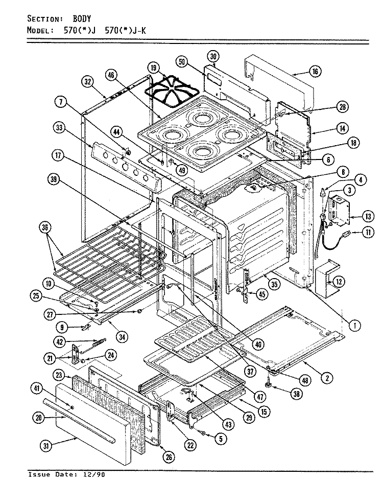 BODY Diagram and Parts List for 570WJ-K  Admiral Range