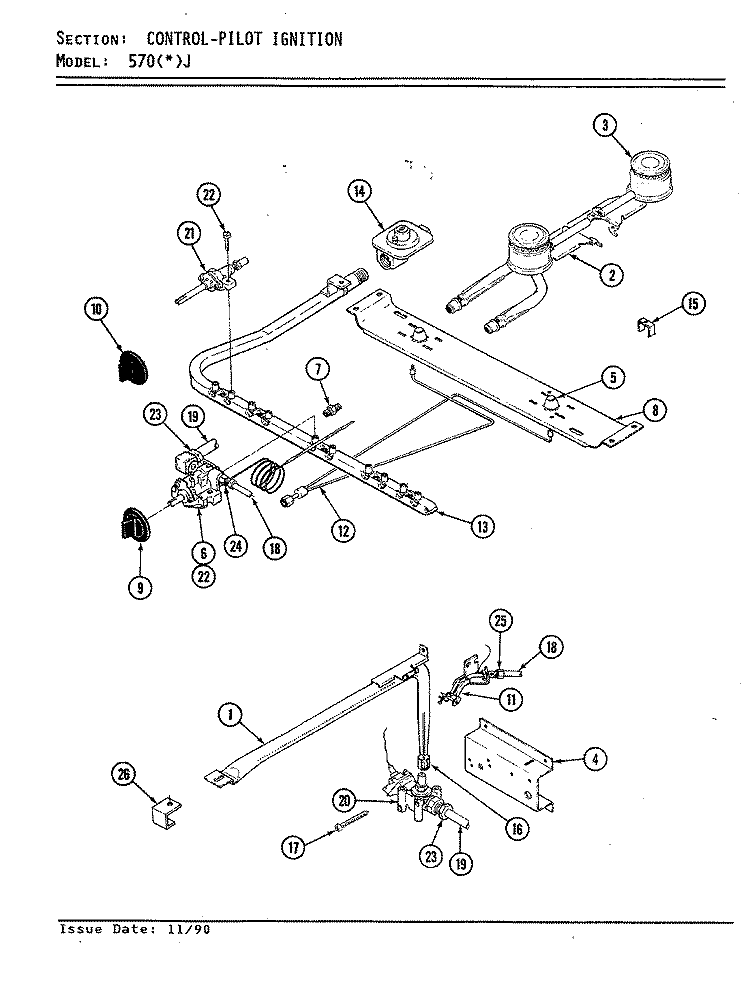 CONTROL SYSTEM (PILOT IGNITION) Diagram and Parts List for 570WJ-K  Admiral Range