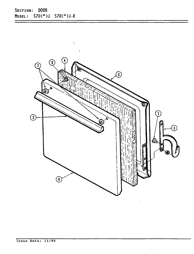 DOOR Diagram and Parts List for 570WJ-K  Admiral Range