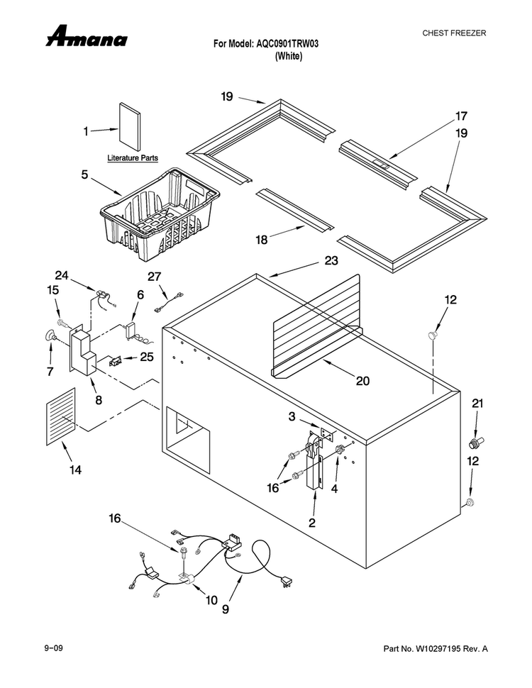 Cabinet Parts Diagram and Parts List for AQC0901TRW03  Amana Freezer