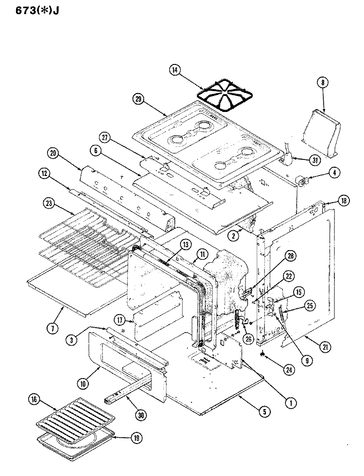 BODY Diagram and Parts List for 673AJ-KV  Admiral Range