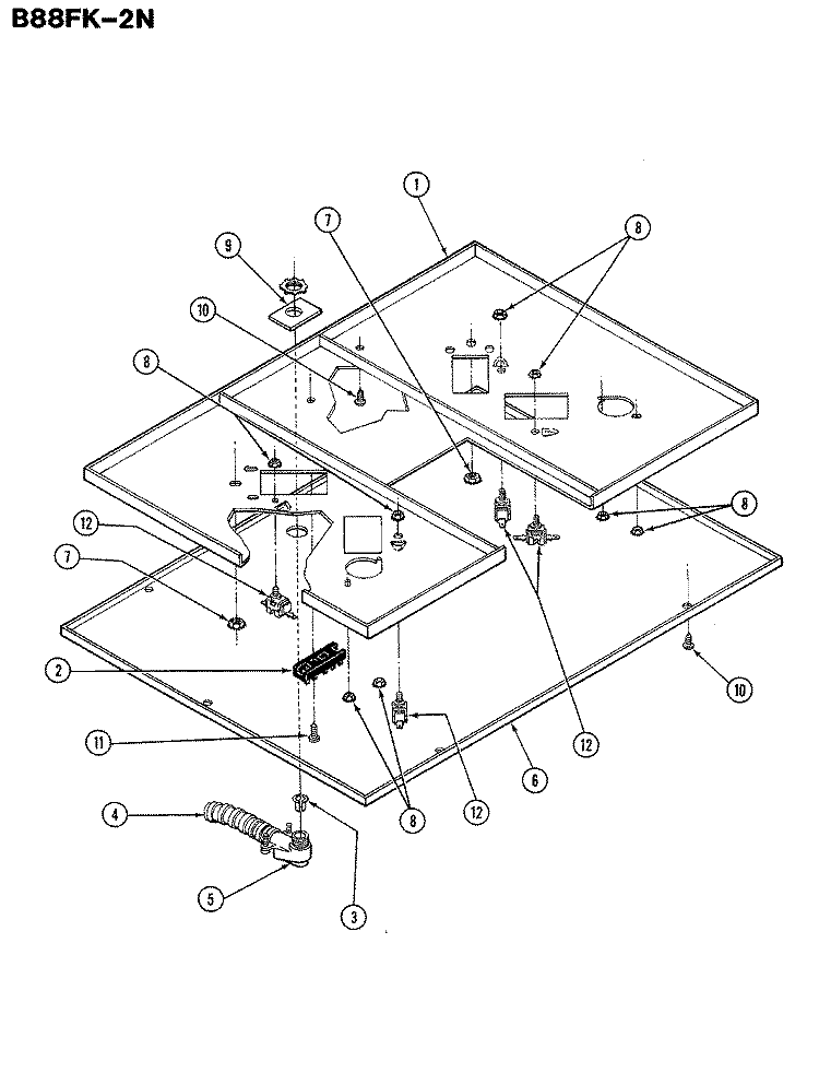 BURNER BOX Diagram and Parts List for B88FK-2-N  Admiral Cooktop