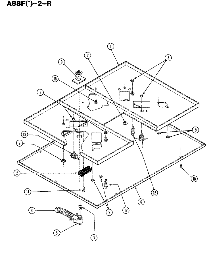 BURNER BOX Diagram and Parts List for A88FN-2-R  Admiral Cooktop