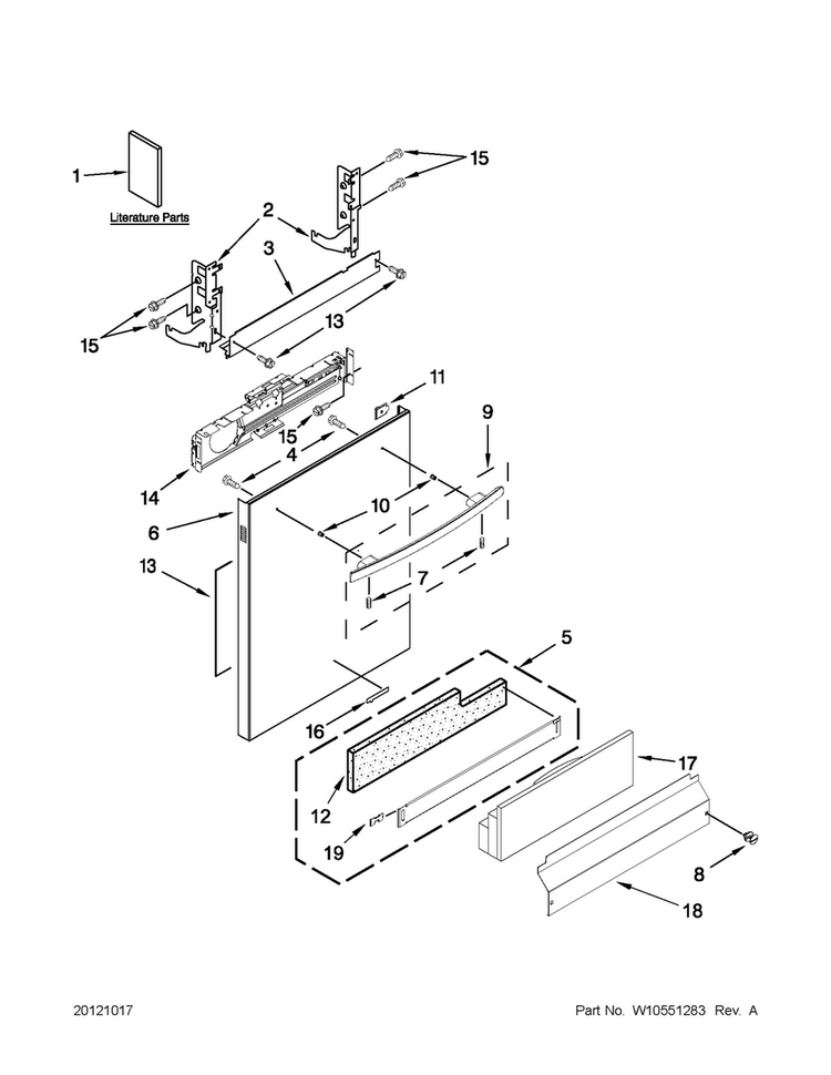 Door Panel Parts Diagram and Parts List for JDB8700AWS1  Jenn-Air Dishwasher