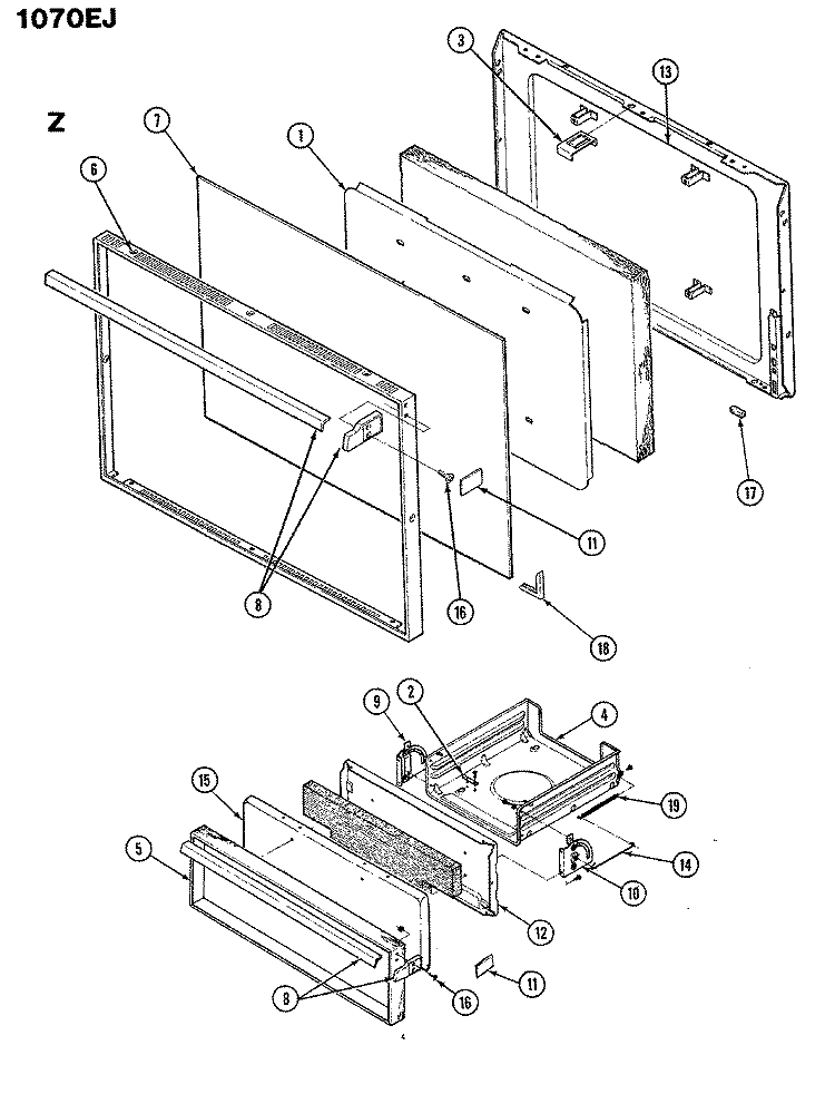 DOOR Diagram and Parts List for S1070EJ-Z  Admiral Range