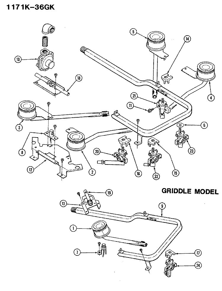 MANIFOLD SECTION (ELECTRONIC IGNITION) Diagram and Parts List for 1171AK-36GK  Admiral Cooktop