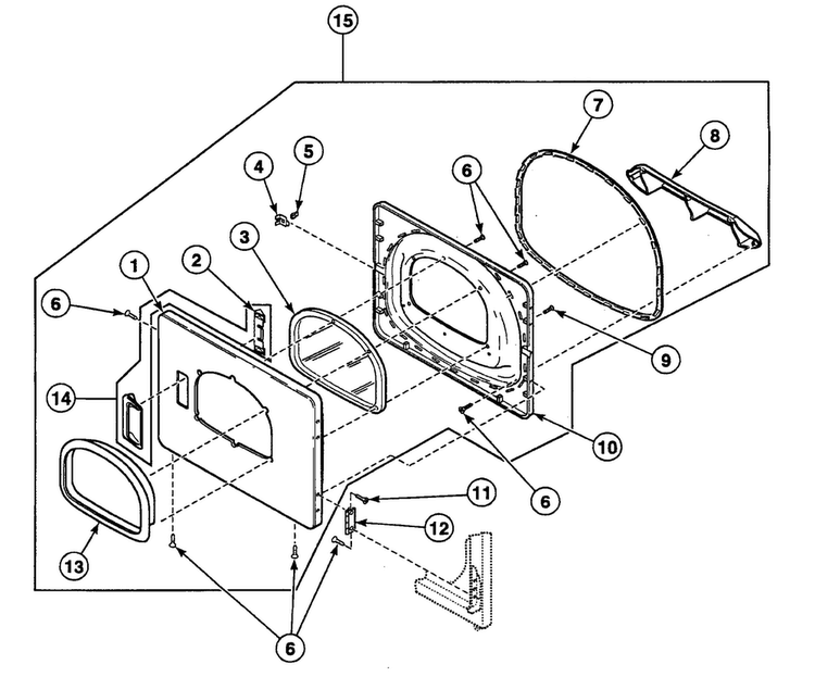 Door Assy Diagram and Parts List for SSE517WF1500  Speed Queen Dryer