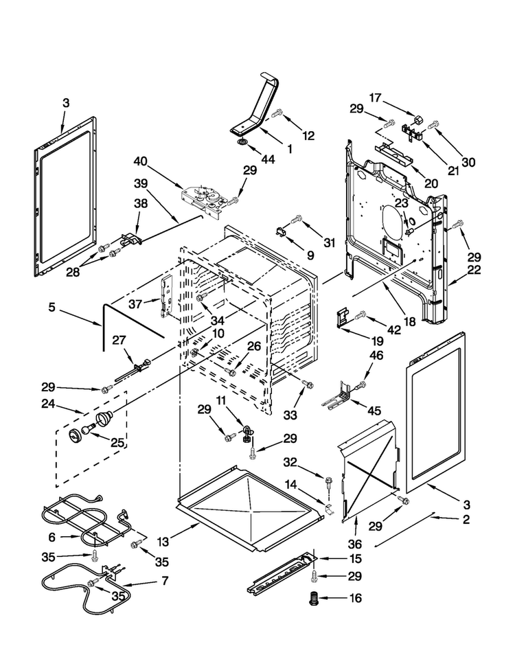 Chassis Parts Diagram and Parts List for AER5844VCB2  Amana Range