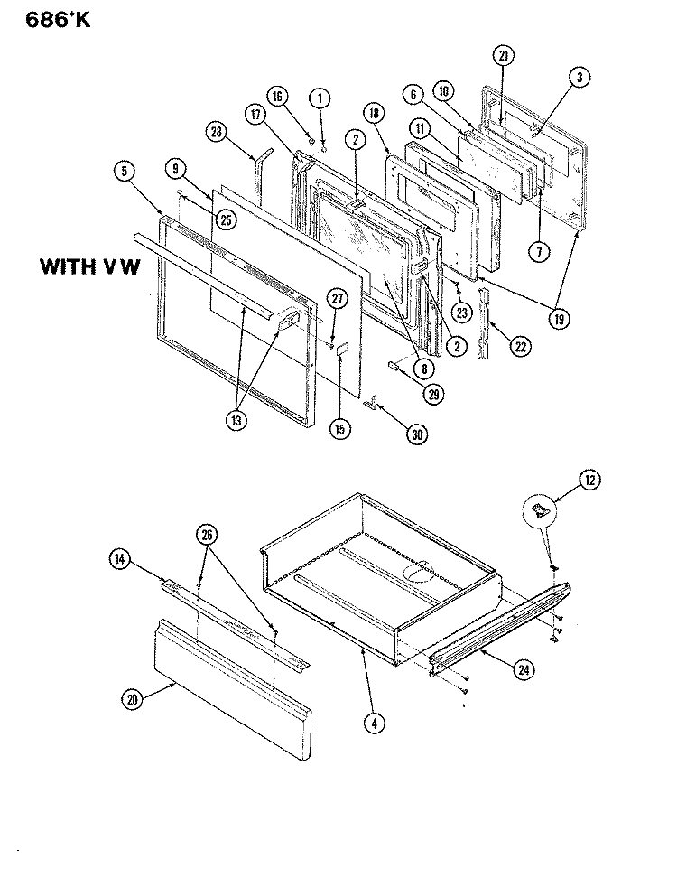 DOOR Diagram and Parts List for 686WK-EKSVW  Admiral Range