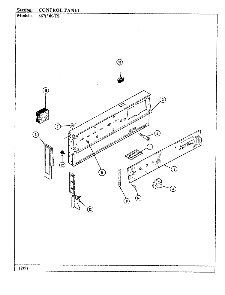 CONTROL PANEL Diagram and Parts List for 667AK-TSVW  Admiral Range
