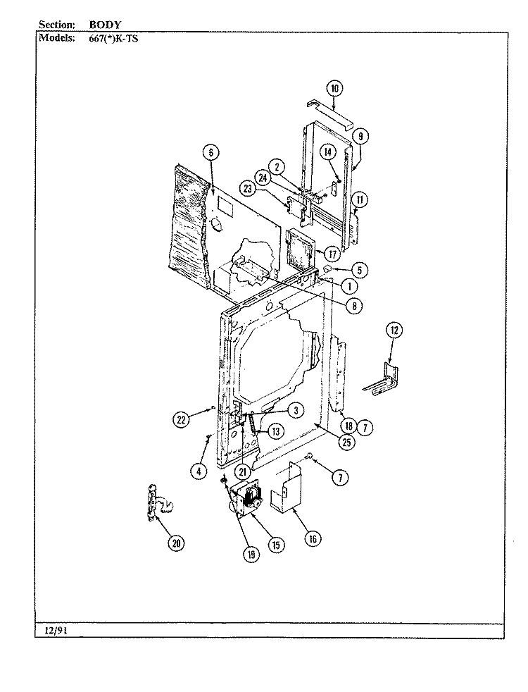 BODY Diagram and Parts List for 667AK-TSVW  Admiral Range