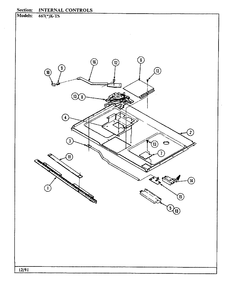 INTERNAL CONTROLS Diagram and Parts List for 667AK-TSVW  Admiral Range