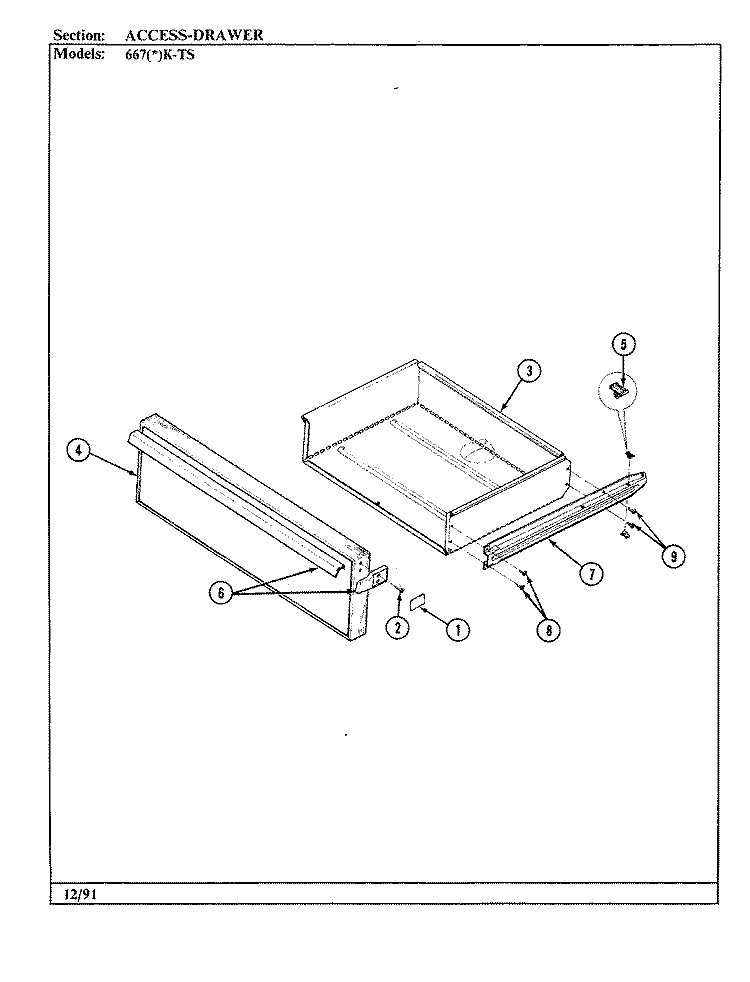 DRAWER Diagram and Parts List for 667AK-TSVW  Admiral Range