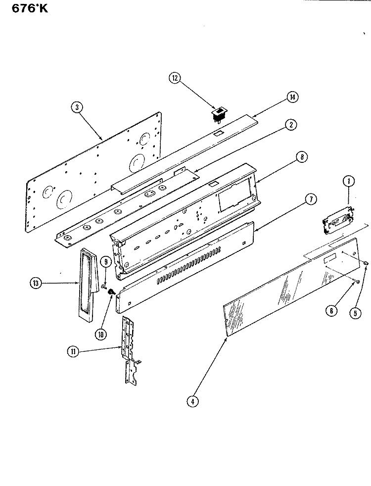 CONTROL PANEL Diagram and Parts List for 676AK-KSVW  Admiral Range