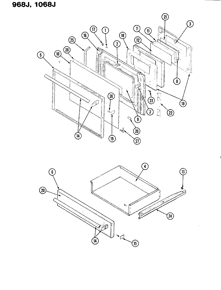 DOOR Diagram and Parts List for S968J-CHZW  Admiral Range