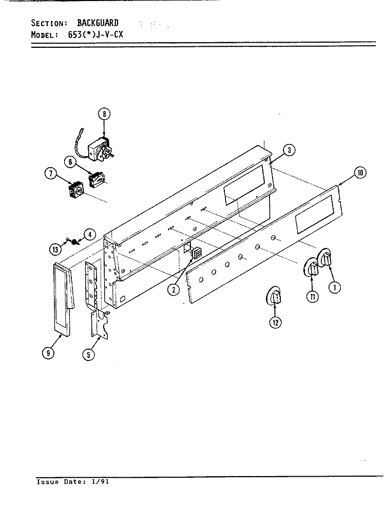 CONTROL PANEL Diagram and Parts List for 653WJ-V-CX  Admiral Range