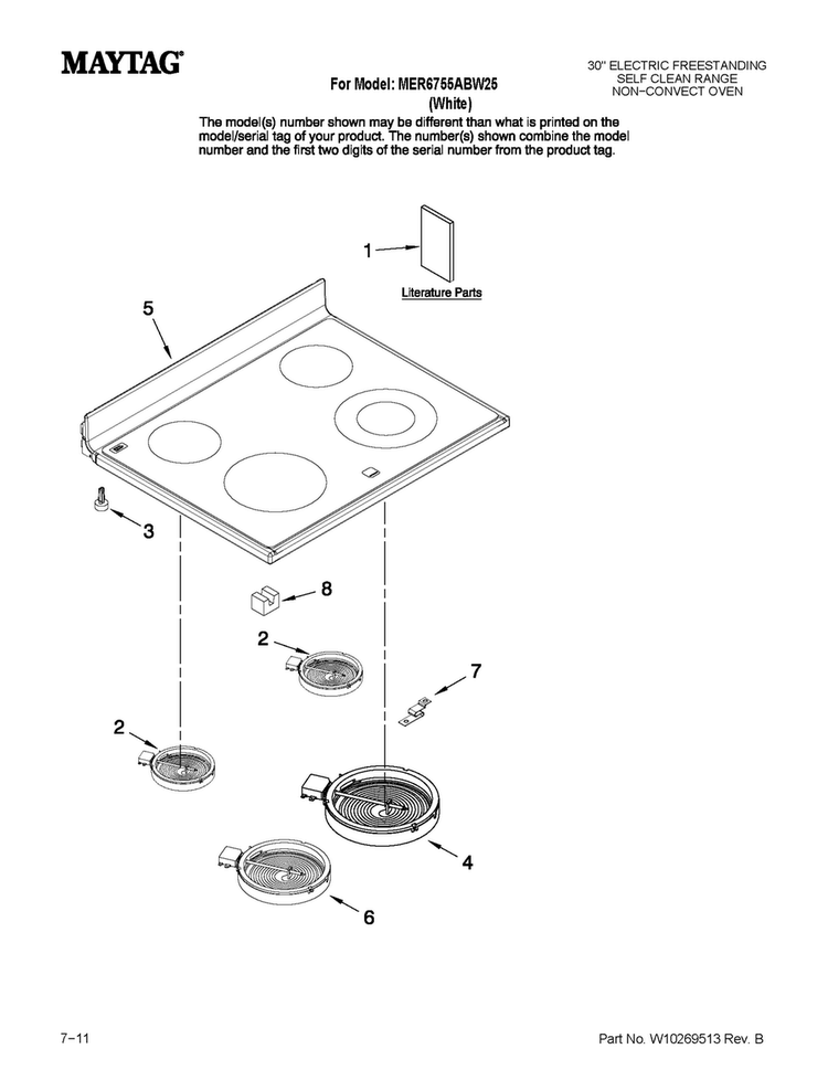 Cooktop Parts Diagram and Parts List for MER6755ABW25  Maytag Range