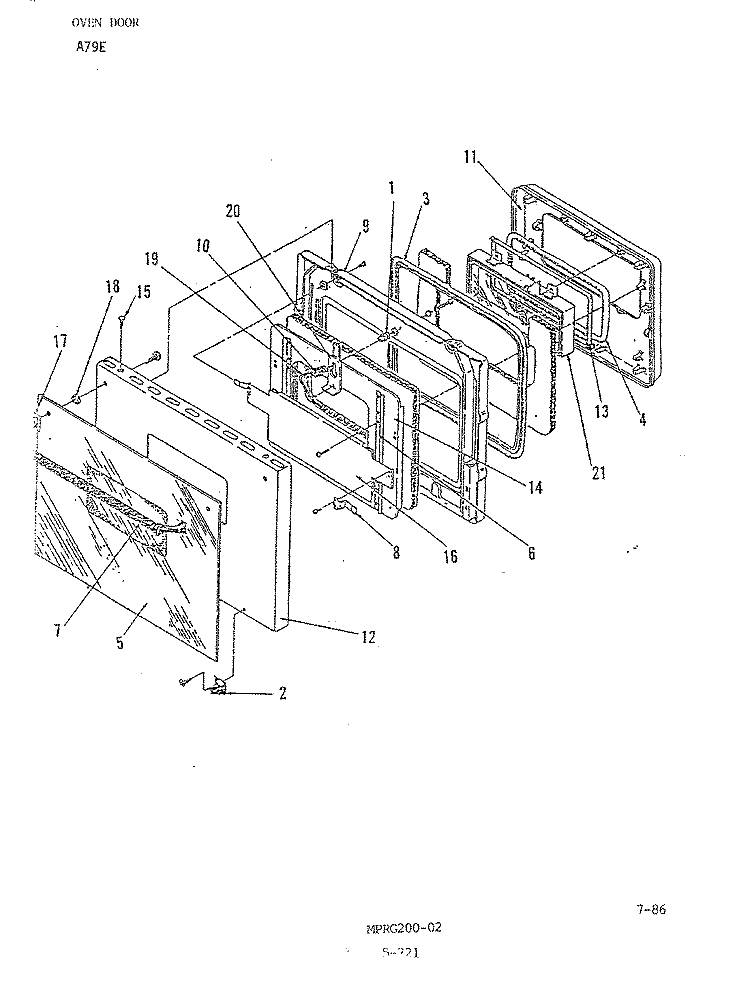 DOOR Diagram and Parts List for A79E-5CXW  Admiral Wall Oven