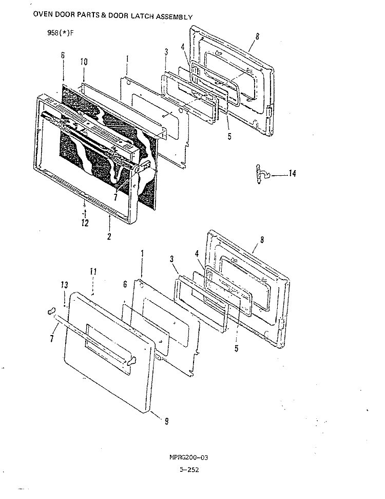 DOOR & LATCH ASSY. Diagram and Parts List for 958WF-CLW  Admiral Range