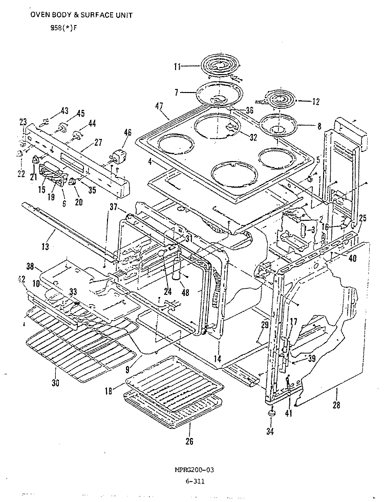 TOP ASSEMBLY Diagram and Parts List for 958WF-CLW  Admiral Range