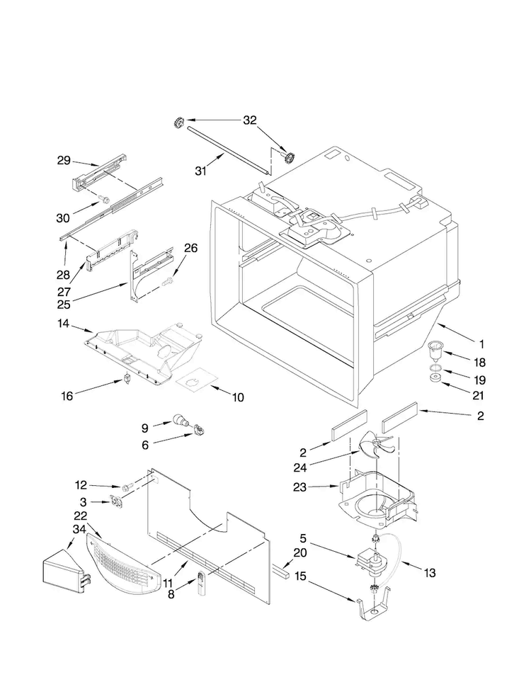 Freezer Liner Parts Diagram and Parts List for AFD2535DEW6  Amana Refrigerator