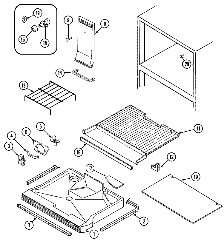 FREEZER COMPARTMENT Diagram and Parts List for GT19A4A  Admiral Refrigerator