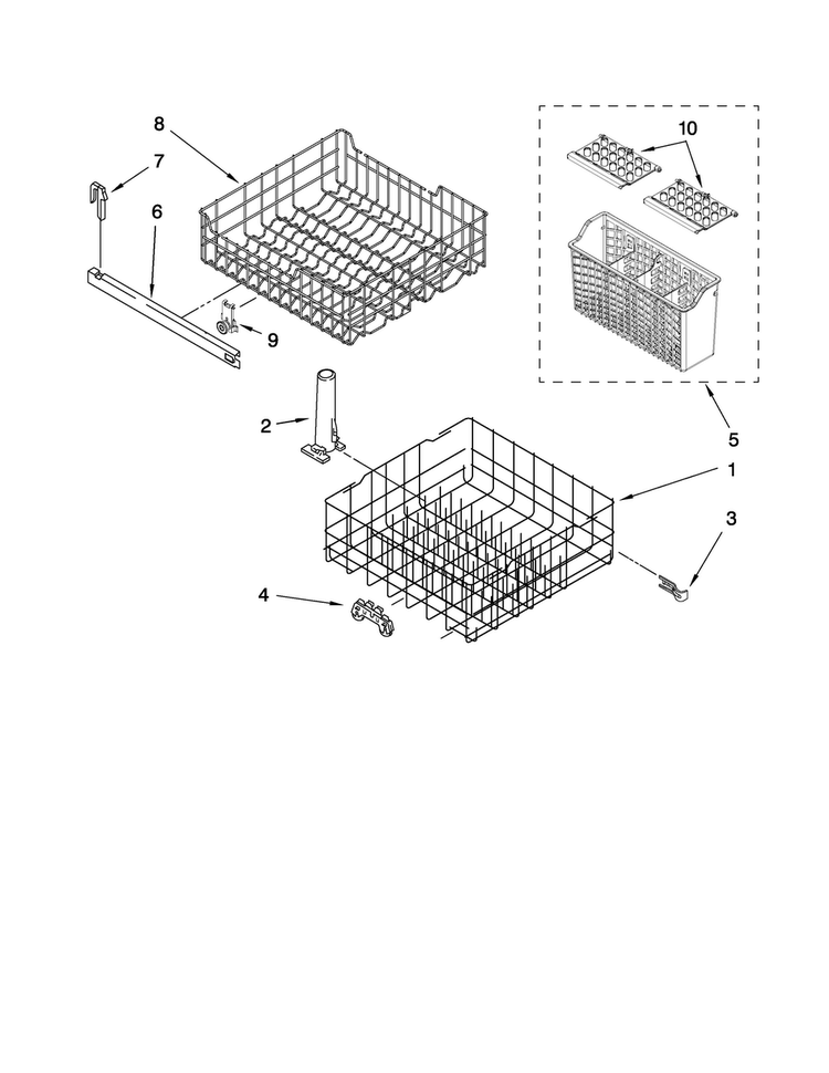 Dishrack Parts Diagram and Parts List for ADB1000AWW0  Amana Dishwasher