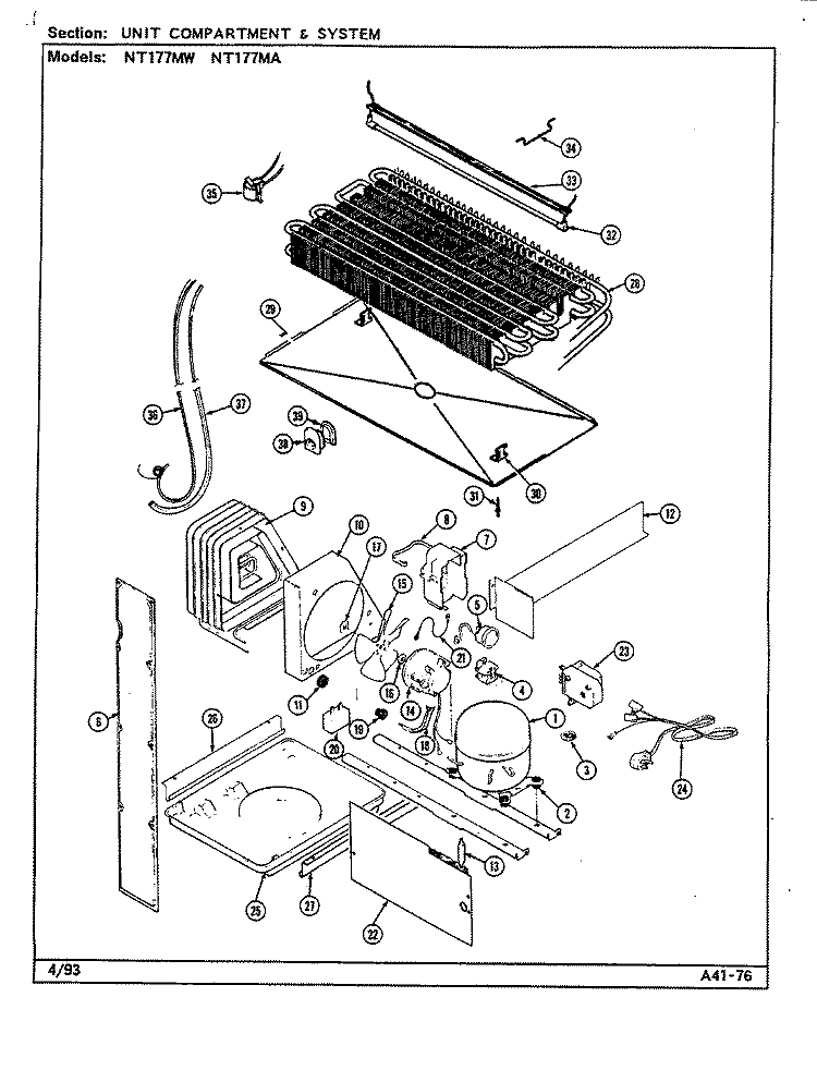 UNIT COMPARTMENT & SYSTEM Diagram and Parts List for NT177MW  Norge Refrigerator